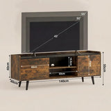 [Rustic] Larvik 140cm TV unit dimension diagram showing 140x40x55cm body, 42cm doors, 53cm centre shelf and 43-55 inch TV fit