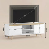[White] Dimension diagram of white Larvik TV unit, 140x40x55cm cabinet with 15.5cm centre opening and 33cm cabinets