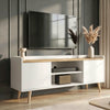 [White | 112 cm] Larvik White TV Unit with Storage for TVs up to 50" positioned beneath a wall-mounted television screen.