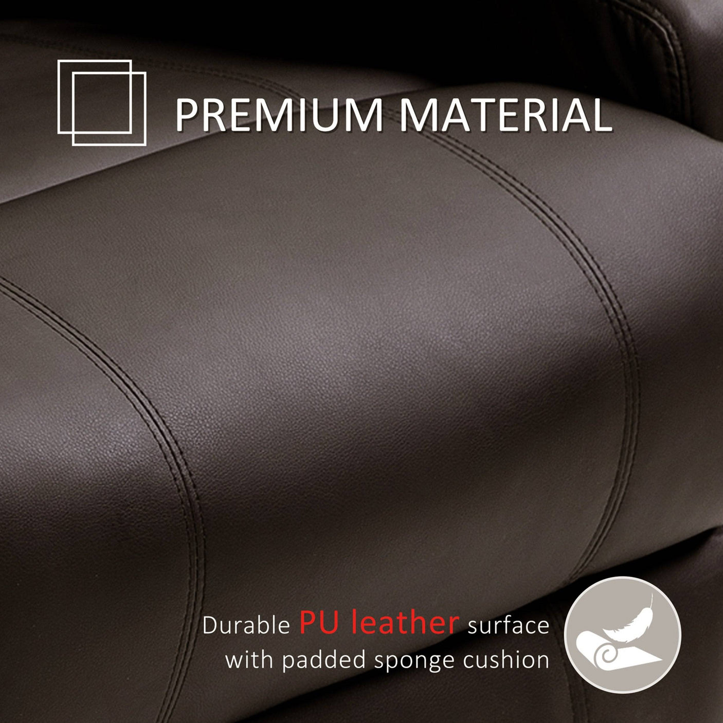 Close-up of brown PU leather Electric Recliner Chair For Elderly highlighting premium material and soft sponge cushioning for durability.
