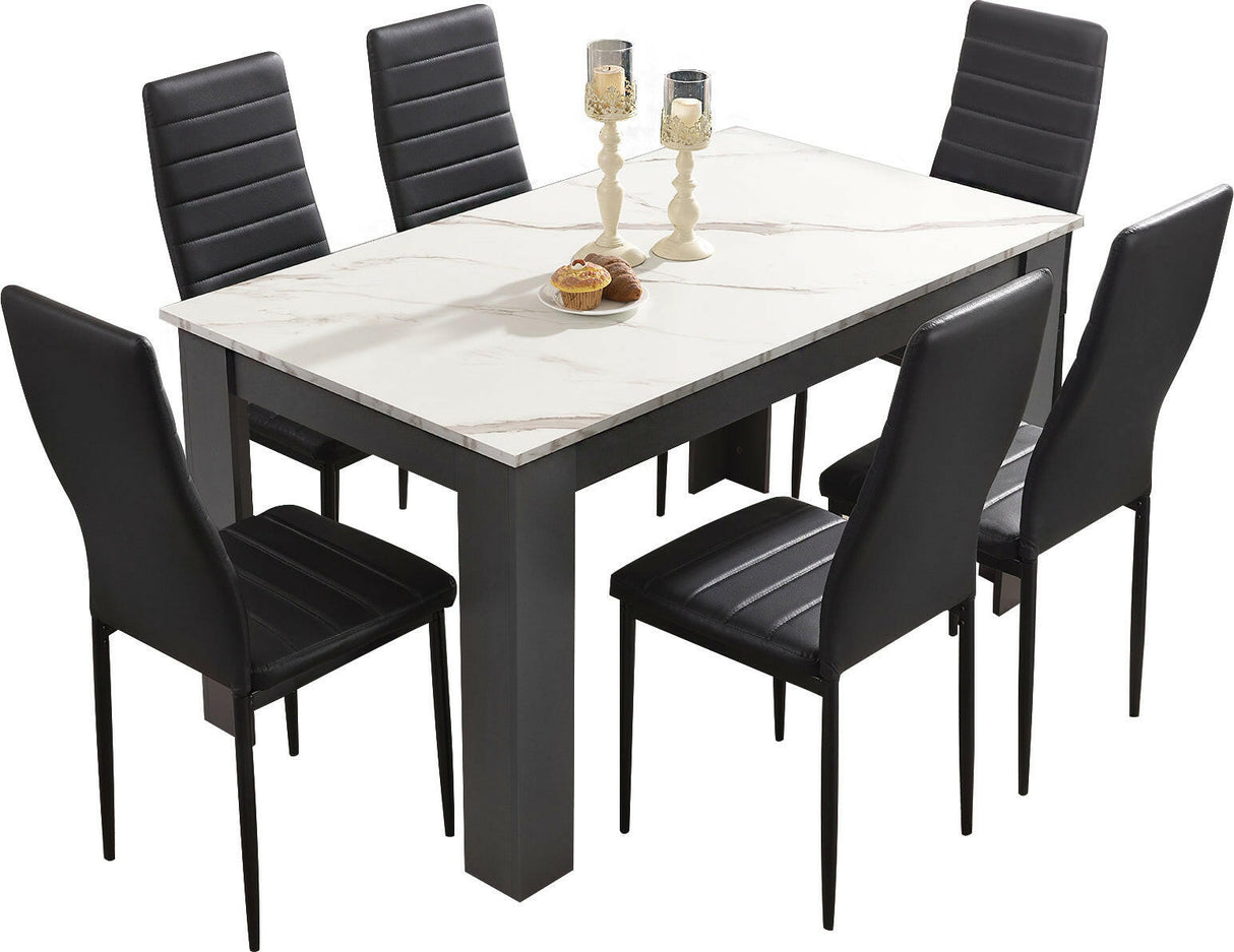 Set of 6 elegant leather dining chairs for modern dining rooms and stylish home decor.