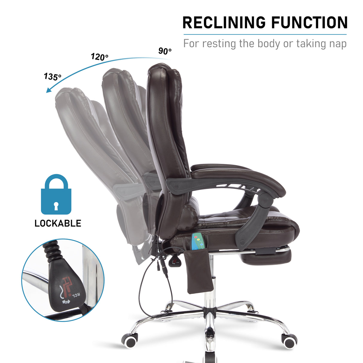 Leather Executive Office Massage Chair – Luxurious Comfort with a Smooth Reclining Function.