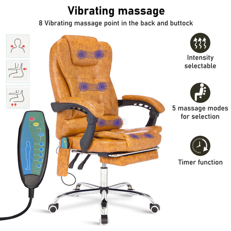 Leather office massage chair with vibrating massage feature.