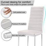 Leather white dining chairs non-slip foot pads PU leather stylish comfortable for dining spaces.