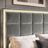 [Grey | Double] Close-up of square-panel padded headboard with recessed LED light border