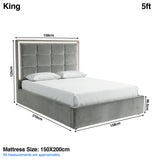 [Grey | King] LED ottoman bed dimensions: frame 158W x 218L x 125H cm; mattress 150 x 200 cm