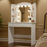 White Dressing Table With Mirror & LED Lights featuring 5 side shelves and 1 large drawer, ideal for bedroom vanity and makeup storage setup.