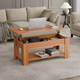 Lift top coffee table small with storage and wooden finish for modern living room.