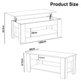 [White + Pine] Lift Top Storage Coffee Table dimensions 120cm wide, 60cm deep, 47.5cm closed and 62.5cm lifted