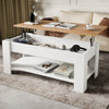 [White + Pine] two-tone white pine lift top coffee table 120cm wide, raised wood top, books on bottom shelf