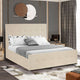 Lift-up storage bed with hidden under-bed compartment for extra space and convenience.