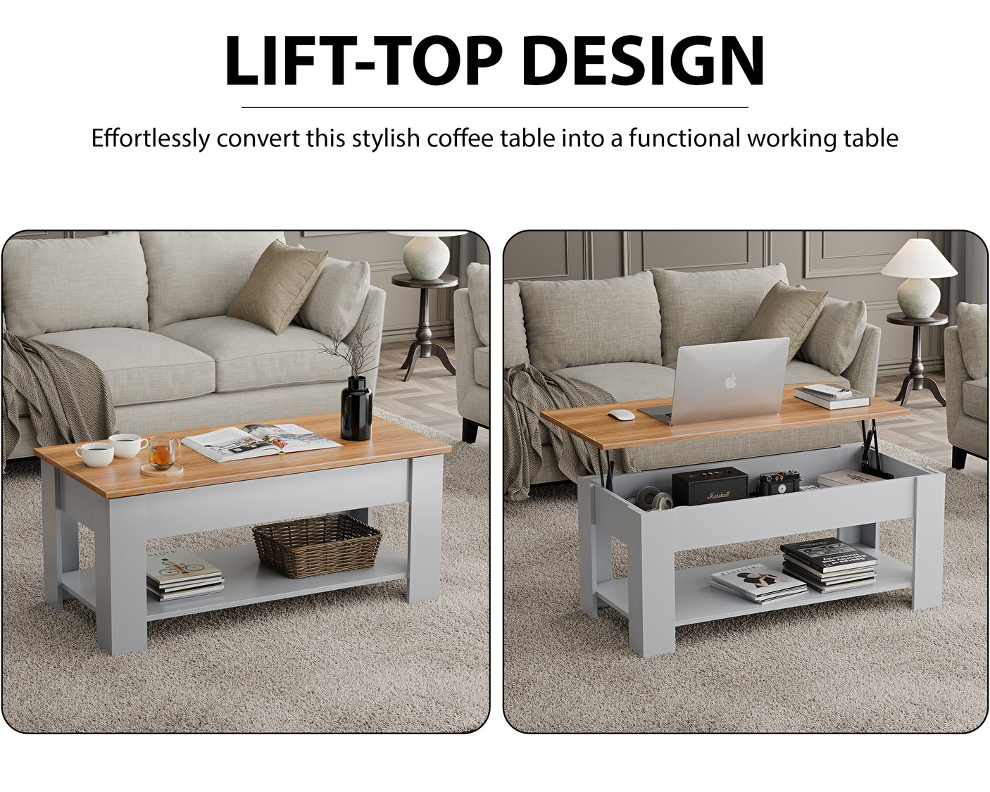 Blisswood Lift Up Modern Coffee Table with Storage