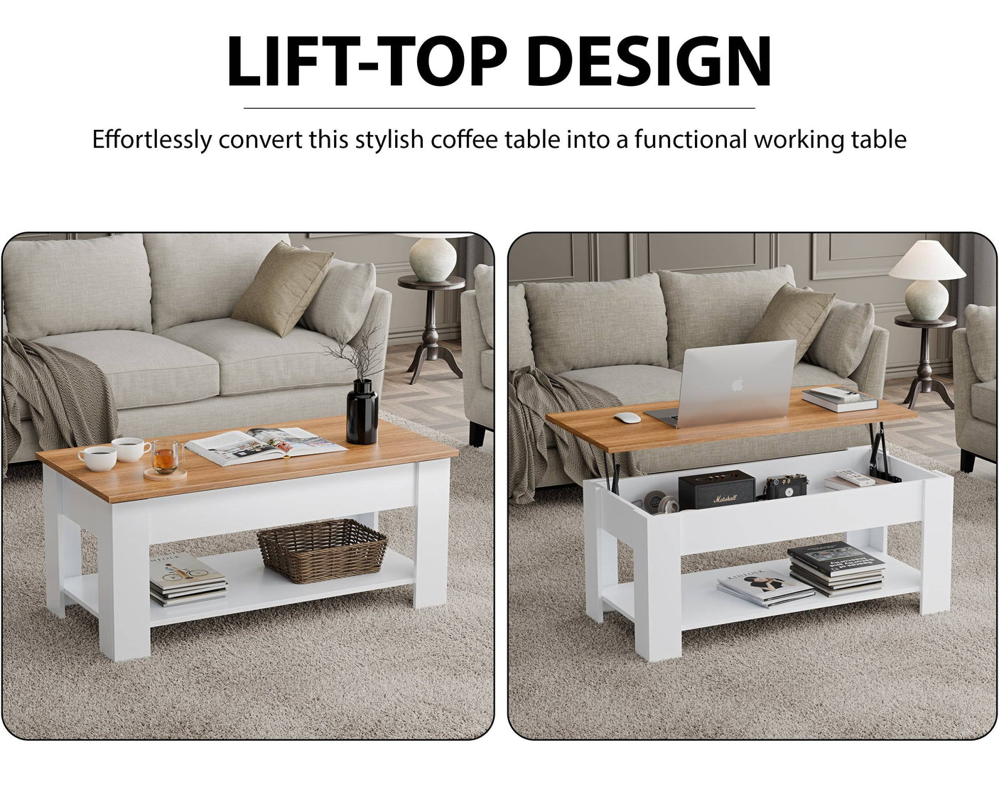 Blisswood Lift Up Modern Coffee Table with Storage