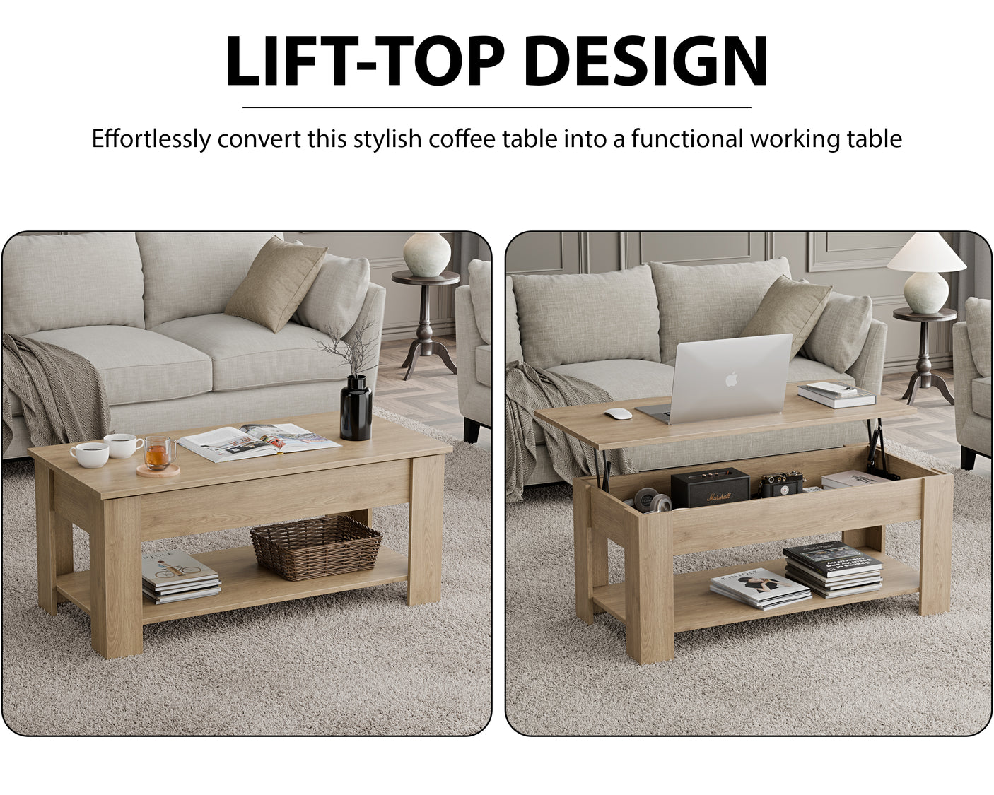 Blisswood Lift Up Modern Coffee Table with Storage