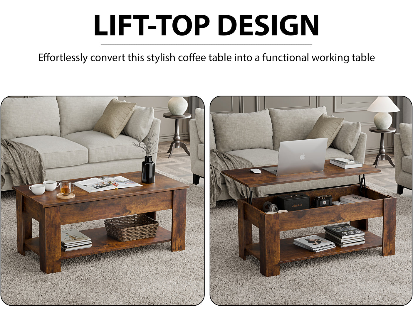 Blisswood Lift Up Modern Coffee Table with Storage