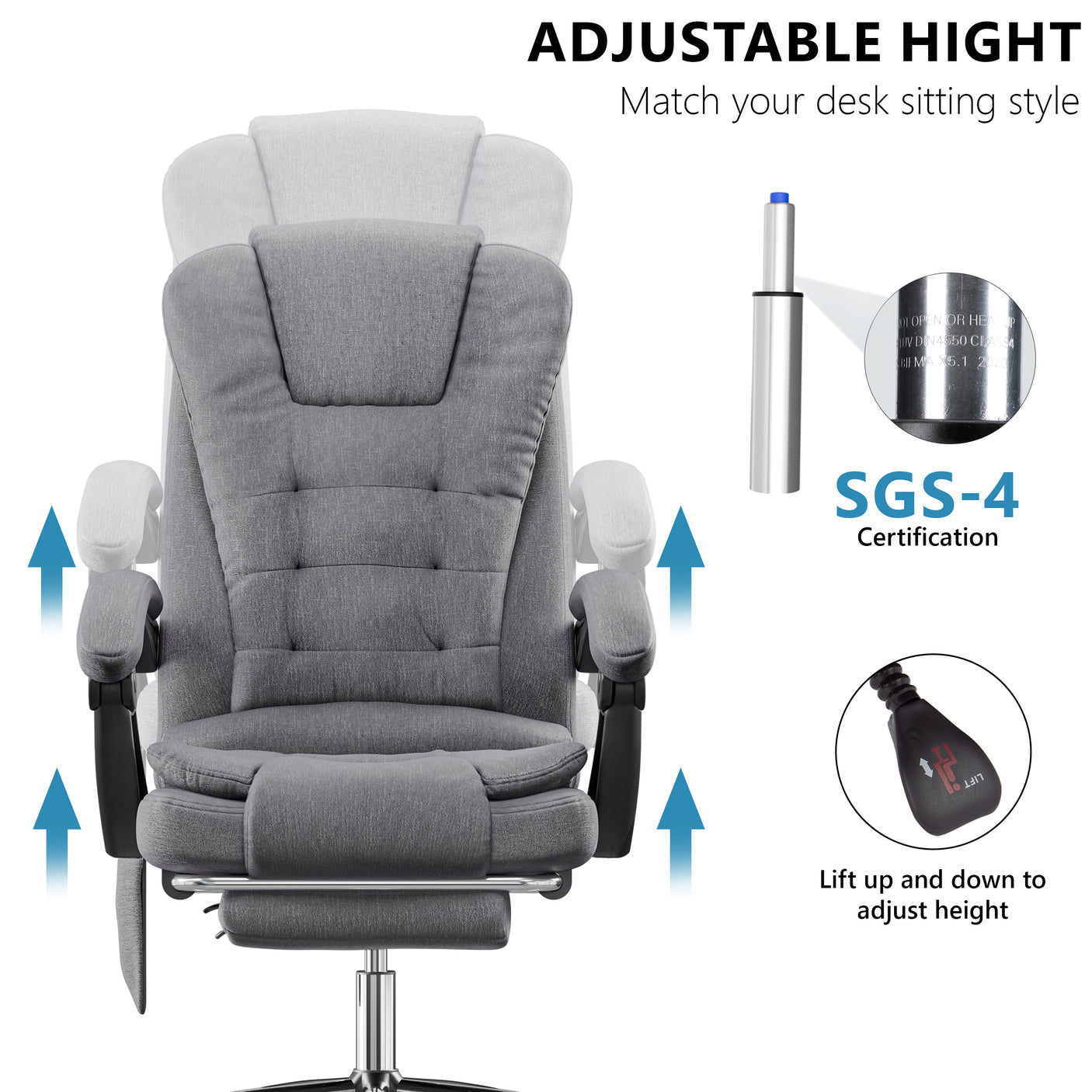Comfortable Office Chair | Ergonomic Reclining Swivel Chair | Linen
