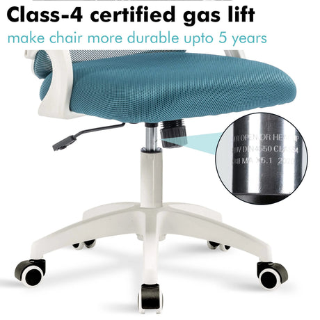 [Light Blue] Light blue office chair with SGS-4 certified gas piston, providing smooth and secure height adjustments.