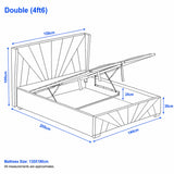 [Double | Grey] Dimension diagram for double 4ft6 sunrise bed showing 159cm width 205cm length and 100cm headboard height