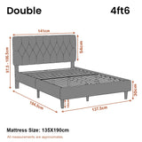 [Double | Light Grey] Velvet Bed Frame Double 4ft6 dimensions diagram showing 194.5cm length and 141cm width