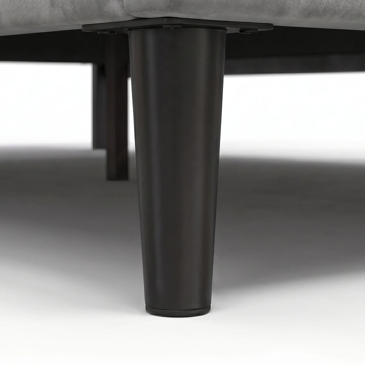 [Double | Light Grey] Velvet Bed Frame close-up of tapered black cylindrical bed leg with bolt-on mounting plate