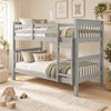 [Light Grey] Wooden bunk bed in kids room with ladder, guard rails and slatted ends