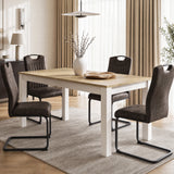[160cm | Light Oak] Regular extendable 160cm table with four brown chairs, Light Oak-top, white frame, branch vase and bowl