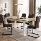 [140cm | Light Oak] Dining table extended to 180cm with light-oak wood-effect top, 40cm centre leaf, black frame and square legs