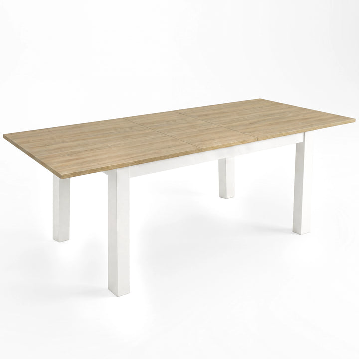 [140cm | Light Oak] Dining table extended to 180cm with light light-oak-effect top, 40cm centre leaf, black frame and square legs