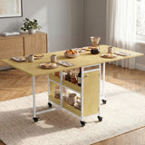 [Light Oak] Kitchen & Dining Furniture Sets open dining table with plates, cups, fruit bowl, coffee, and centre storage.
