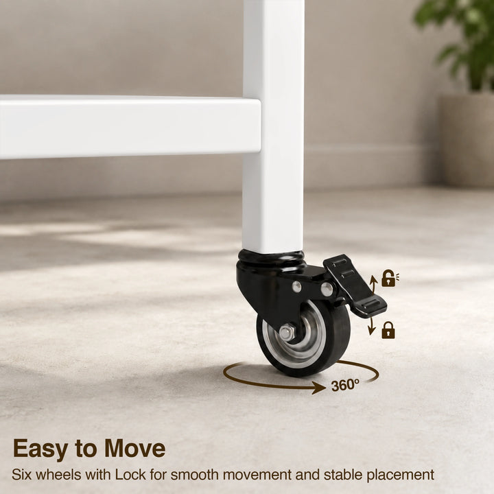 [Light Oak] Kitchen & Dining Furniture Sets caster wheel close-up with brake lever, lock icons, and 360 degree arrow.