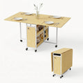 Light Oak Folding Dining Table with Wheels and Storage