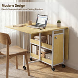 [Light Oak] Kitchen & Dining Furniture Sets folding table used as a home office desk with laptop, chair, and shelves.