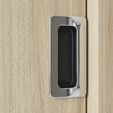 [Light Oak] Torvek recessed handle close-up showing chrome trim, black inset grip, and pale wood grain.