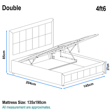 Diagram of a double bed with dimensions labeled