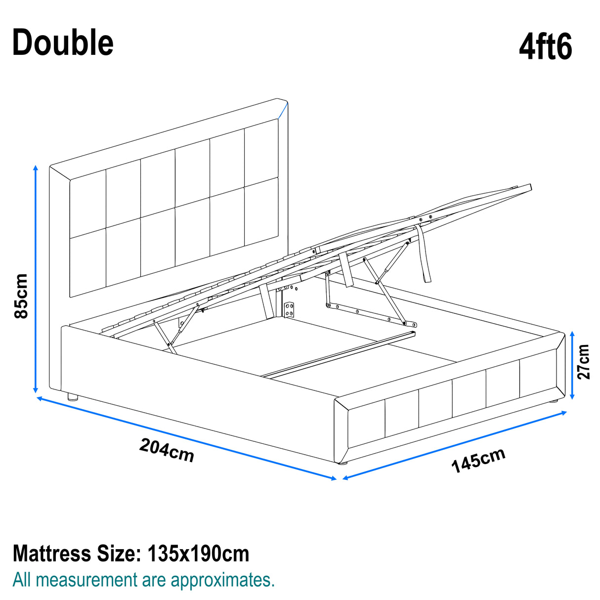 Linen Ottoman Bed Frame - End Lift Ottoman Storage Bed