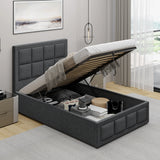 Dark grey Single Ottoman Storage Bed with mattress lifted to show ample under-bed storage space, perfect for organizing bedroom essentials.