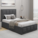 Single Ottoman Bed Frame With Headboard in dark grey fabric, offering a sleek, space-saving solution for modern or minimalist interiors.