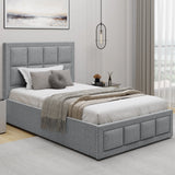 Single Ottoman Bed Frame With Headboard in light grey fabric, featuring a modern panel design and ideal for compact bedrooms or guest rooms.