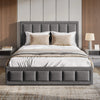 [King | Dark Grey] Front view King Linen ottoman bed with neutral bedding layers and tiled padded headboard