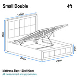 [Small Double | Grey] Dimensions guide illustrating 4ft bed frame at 130cm wide by 204cm long with 85cm high headboard