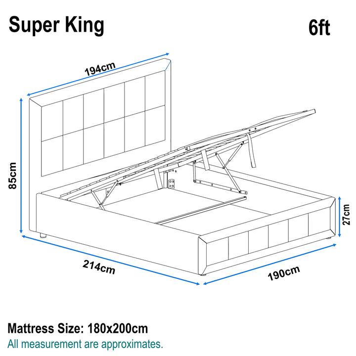 [Super King | Dark Grey] Dimensions guide illustrating 6ft bed frame at 190cm wide by 214cm long with 85cm high headboard and 194cm width