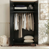 [Black] Linra bedroom furniture set wardrobe open showing top shelf, hanging rail and base storage in black