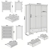 [Black] Linra bedroom furniture set dimensions: wardrobe 140.5x55x186cm, chest 83x42x95cm, bedsides 50x40x60cm each