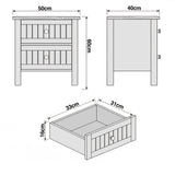 [Black] Linra bedside table dimensions diagram showing 50 cm wide, 40 cm deep and 60 cm tall with a 33 x 31 x 16 cm drawer