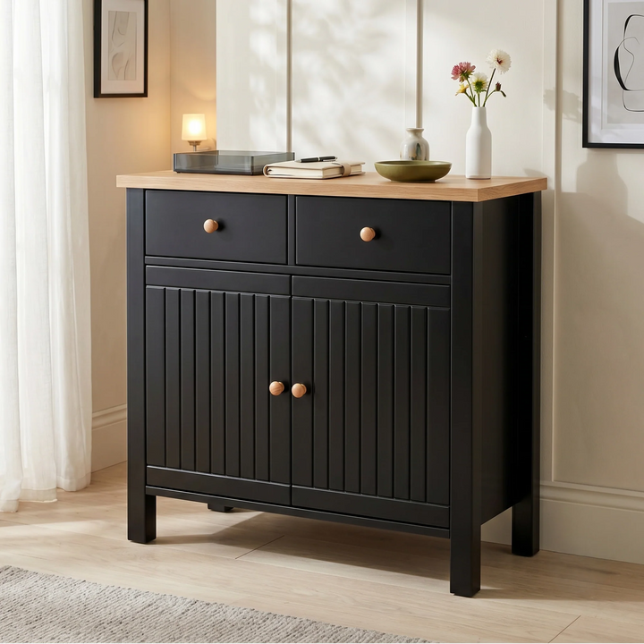Linra Sideboard Cabinet with Oak Top and Storage