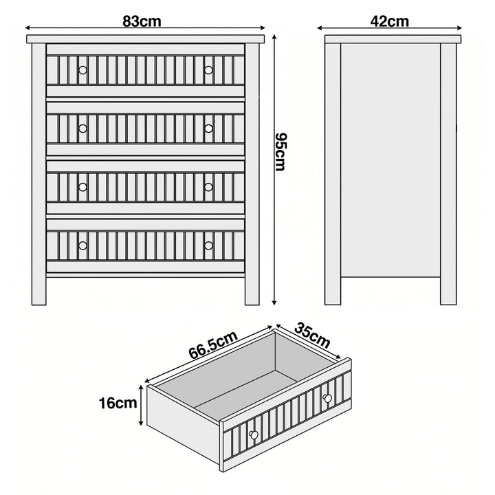[Black] Linra chest of drawers dimensions: 83 x 42 x 95 cm overall with drawer interior 66.5 x 35 x 16 cm