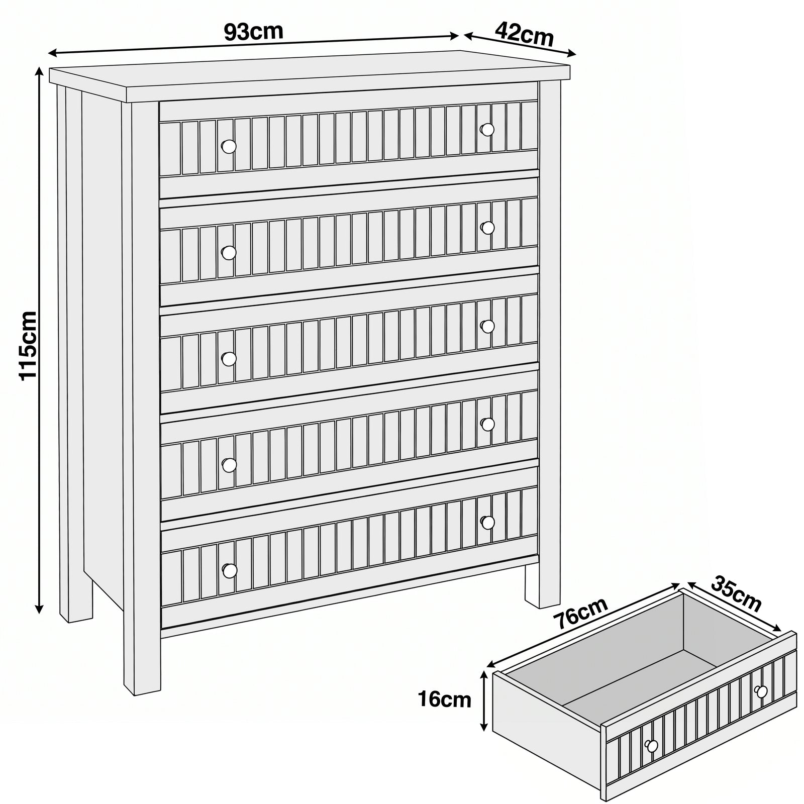 [Black] Linra tall chest of drawers dimensions: 93 x 42 x 115 cm with drawer interior 76 x 35 x 16 cm