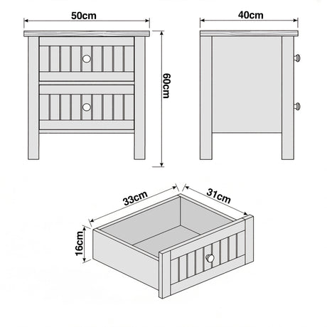 [Black] Linra 2-drawer bedside table detail close-up showing drawer handle and painted frame surface texture