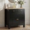 [Black] Linra 80cm sideboard front view in a styled room with plant and decorative objects on oak veneer top