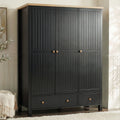 Linra 3 Door Wardrobe With Drawers and Shelves - Black Painted